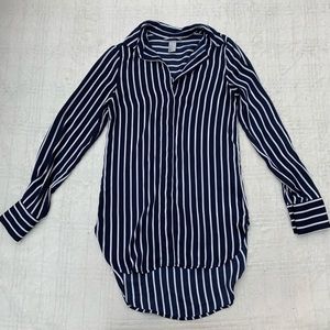 H&M Navy and White Striped Button Down Blouse